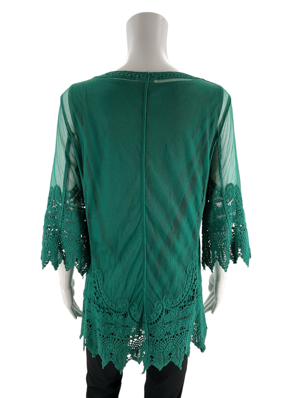 Ultra Pink Green Lace Pre-Owned Ladies Top - Size Medium