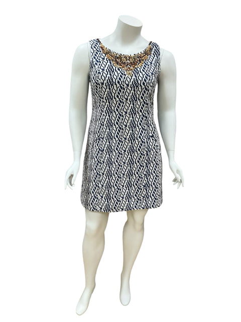 Moulinette Soeurs Blue/White Beaded Dress Size 16