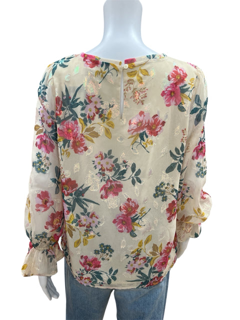 Loft Cream/Multi Floral Top Size Petite Medium - rear view