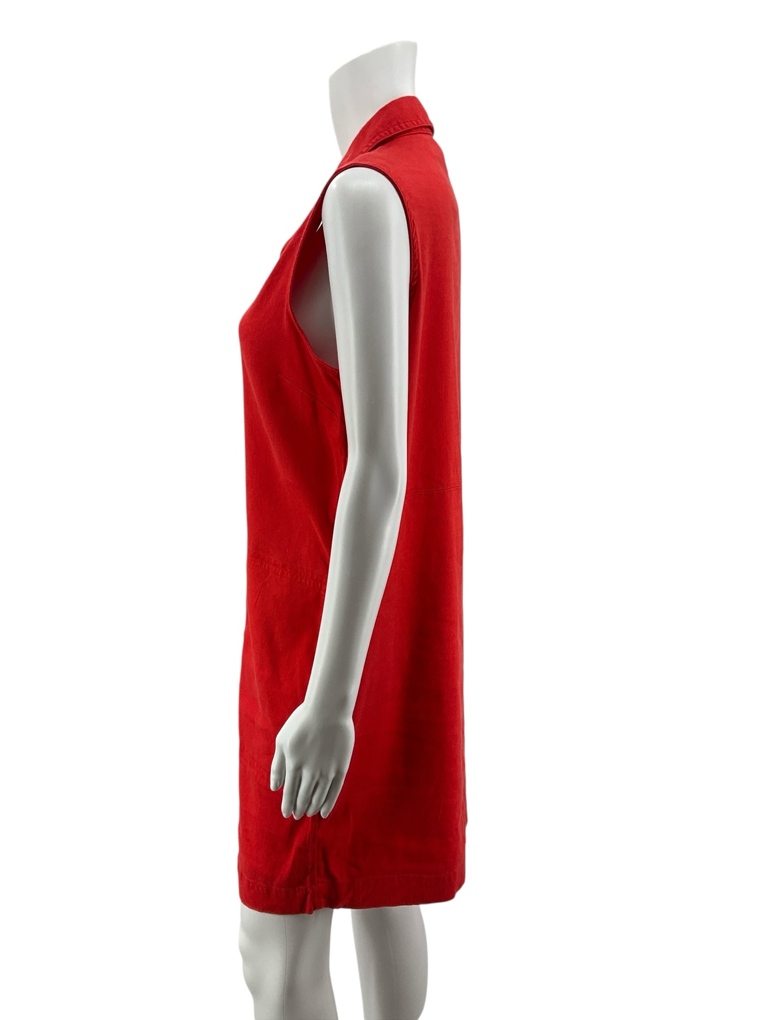 Tahari Red Linen Blend V-Neck Sleeveless Shift Dress Size 10