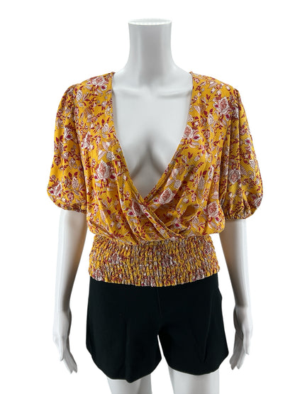 Cupcakes &amp; Cashmere Payson Floral Smocked Waist Blouse Top Size Medium
