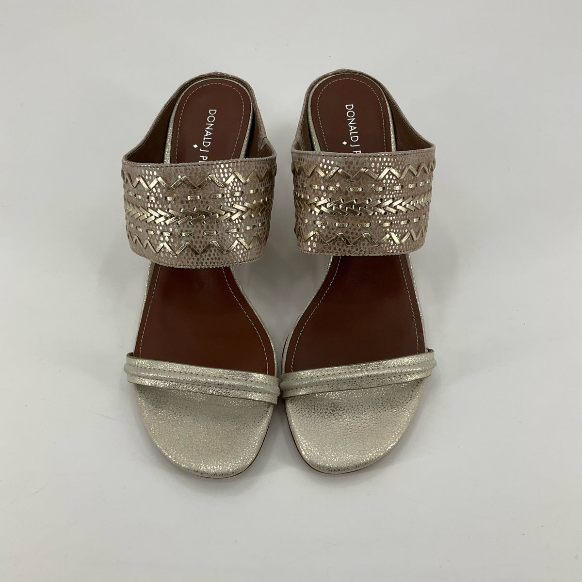 Donald J Pliner Woven Metallic Leather Block Heel Slides Size 8.5 - ONLINE ONLY