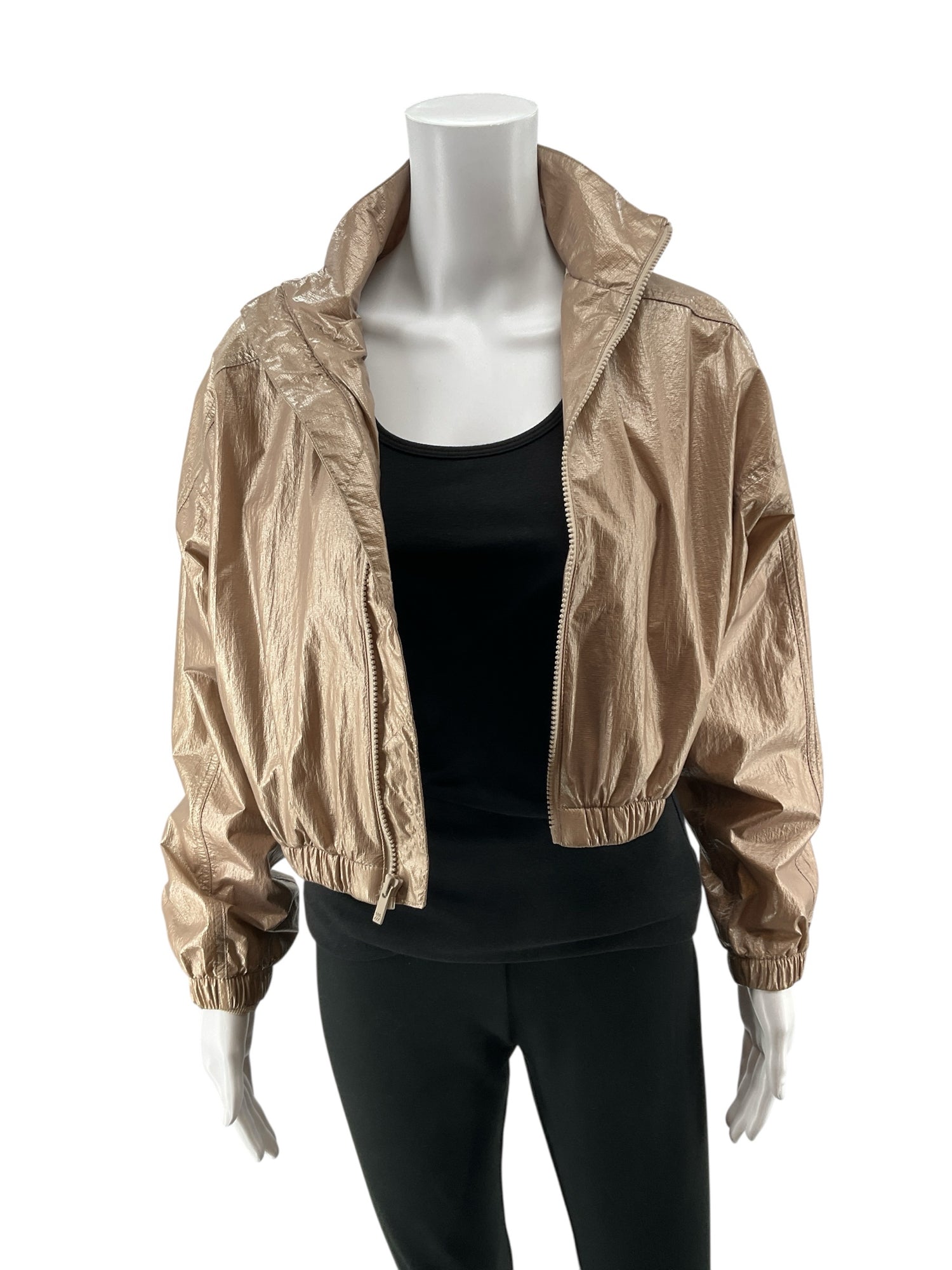 All in Motion Metallic Rose Gold Cropped Bomber Jacket Windbreaker Size XS