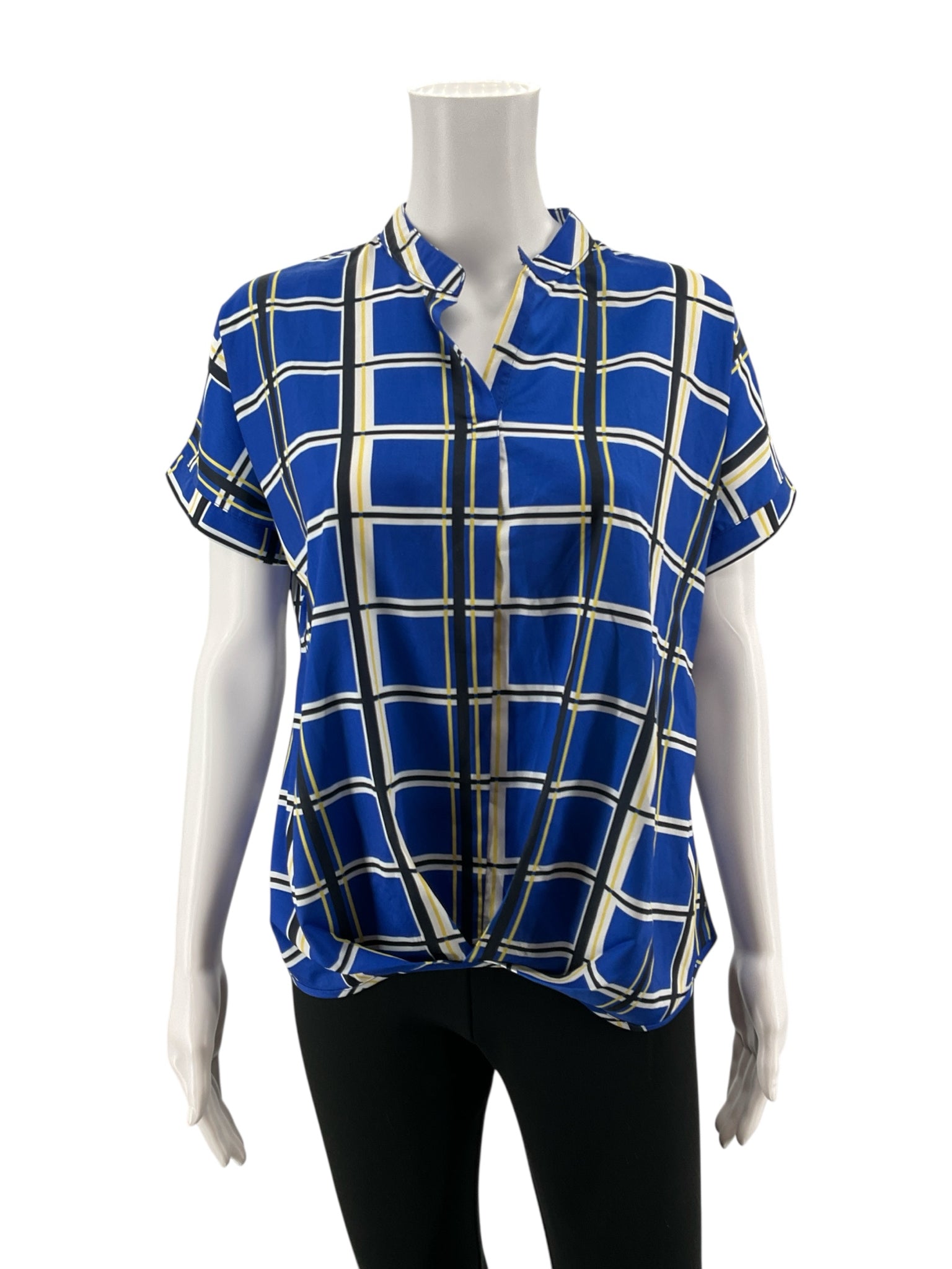 Jade Melody Tam blue/yellow/white Short Sleeve Plaid Twist Front Blouse NWT Size XS - Size XS
