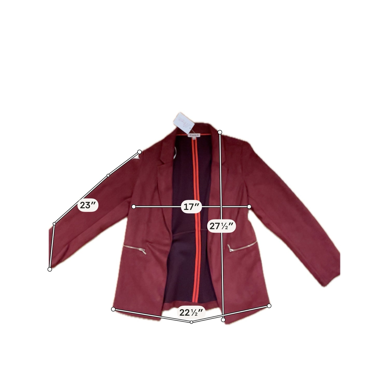 Nanette Lepore Maroon Open Front Zip Pocket Blazer Jacket Size Large