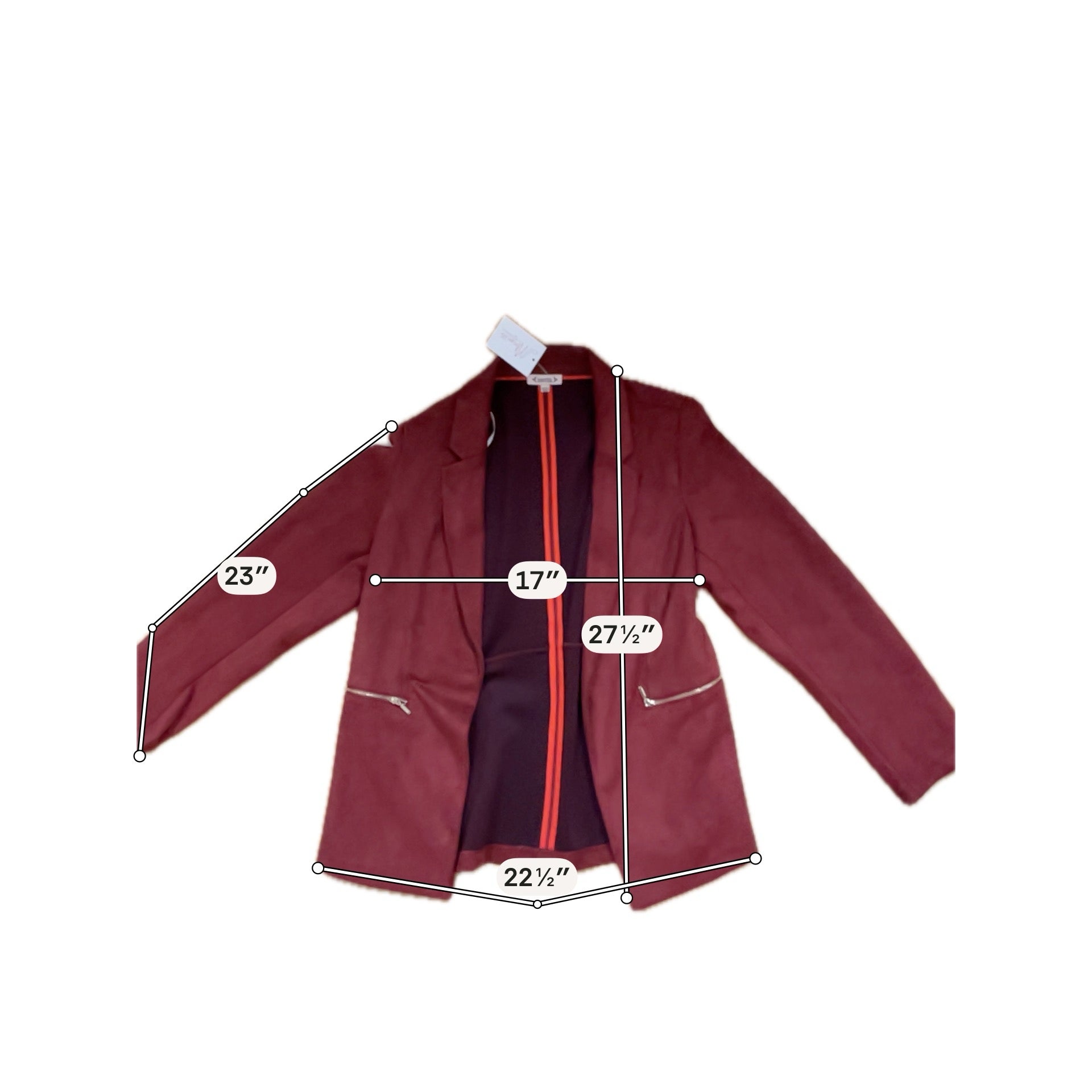 Nanette Lepore Maroon Open Front Zip Pocket Blazer Jacket Size Large