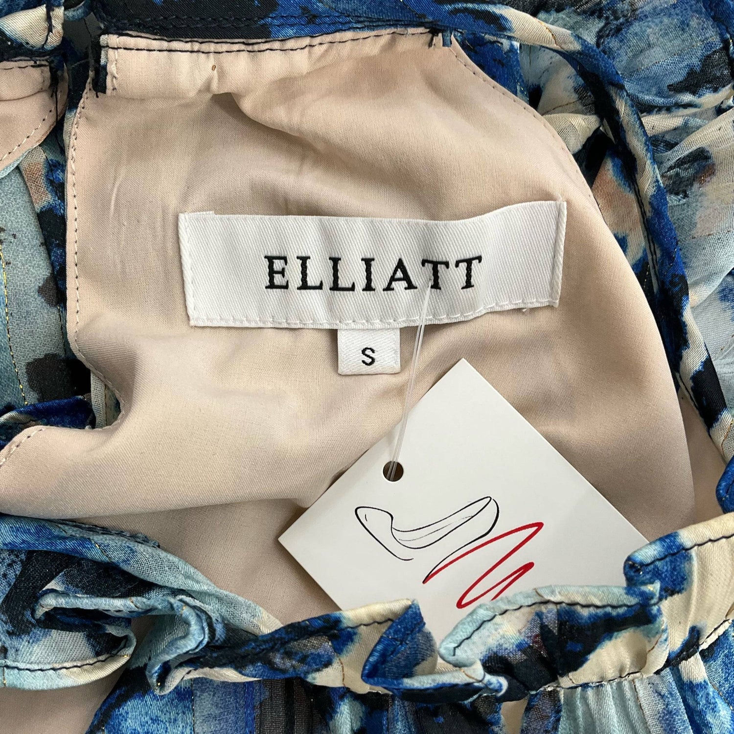 Elliatt – Blue &amp; Peach Print Pre-Owned Maxi Dress - Size Small - Margaret’s Fine Consignment