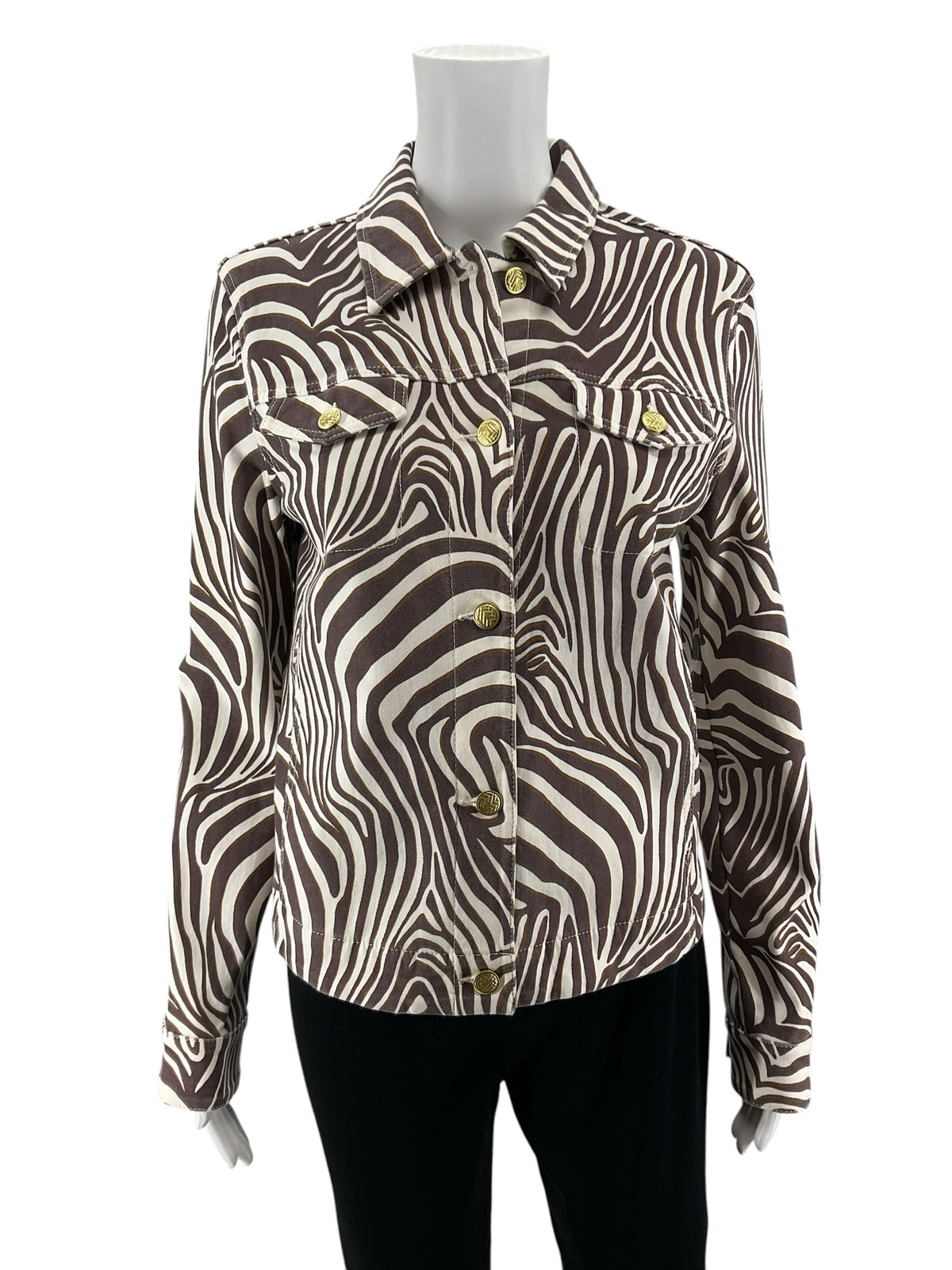 J. McLaughlin Zebra Swirl Print Cotton Stretch Jacket | Size Medium