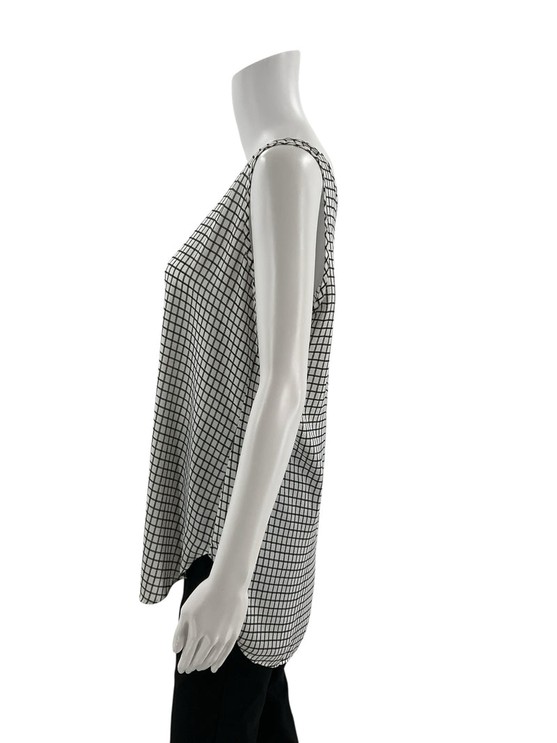 Loft White/Black Checkered Pre-Owned Ladies Top - Size Large Petite