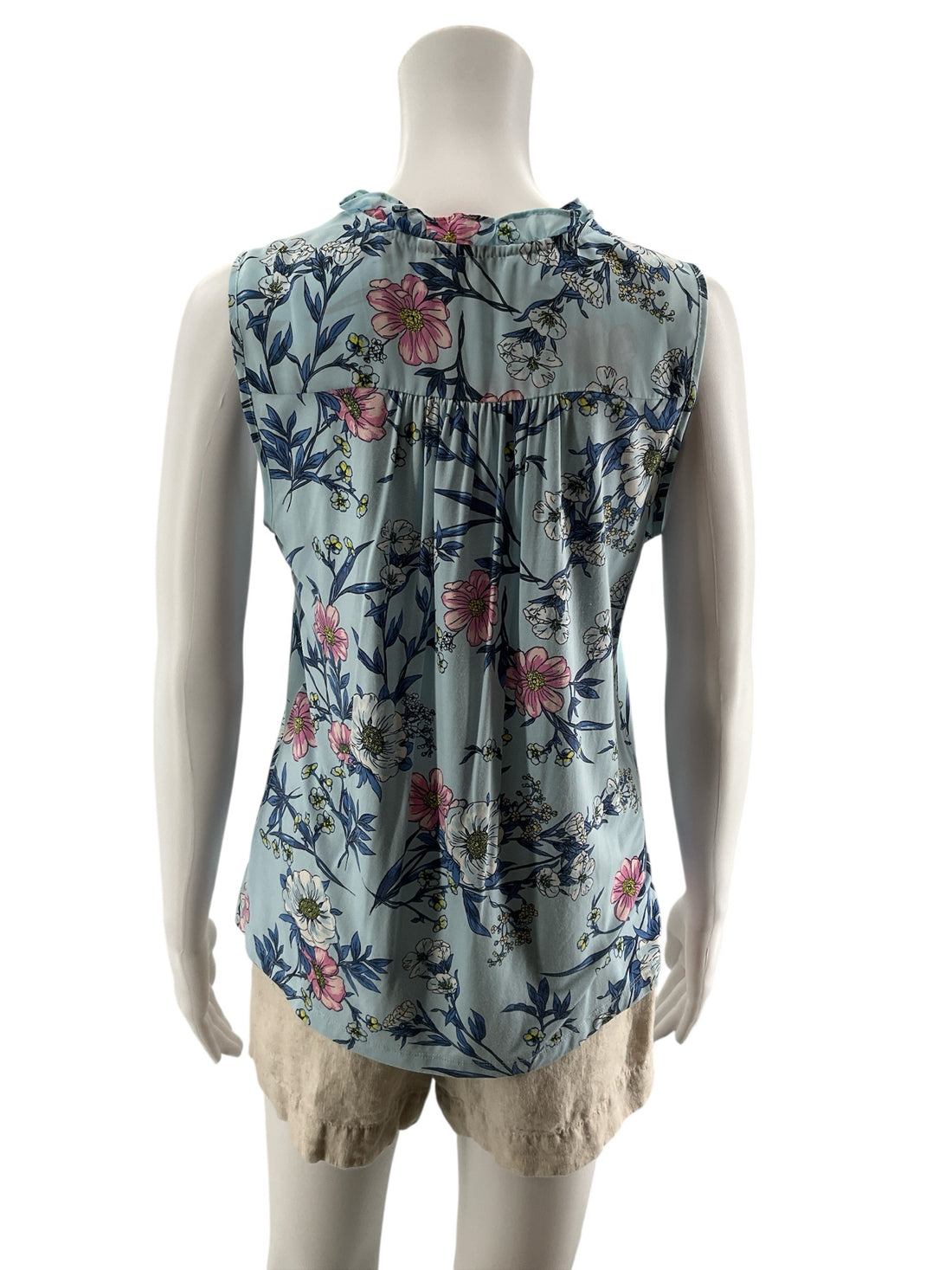41 Hawthorn Ruffle Tie-Neck Floral Sleeveless Blouse Small Petite