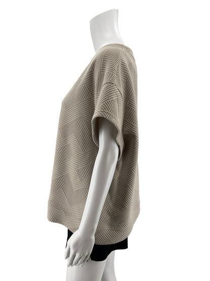 See and Be Seen Tan Geometric Jacquard Dolman Sleeve Top Size Medium