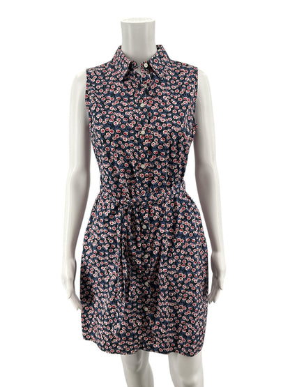 Tommy Hilfiger Navy/red Sleeveless Floral Cotton Shirtdress Navy Red Sleeveless Tie Waist Size 4 - Size 4