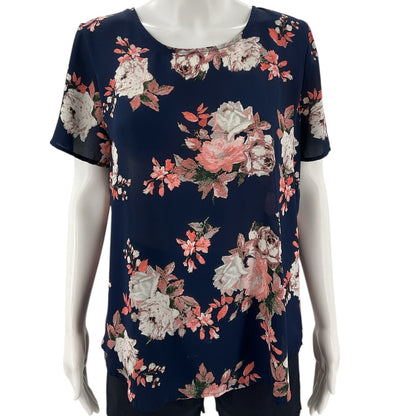 Chelsea &amp; Theodore Navy/Multi Floral Pre-Owned Ladies Top - Size Medium - Margaret’s Fine Consignment