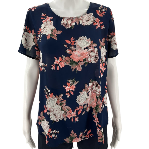 Chelsea & Theodore Navy/Multi Floral Pre-Owned Ladies Top - Size Medium - Margaret’s Fine Consignment