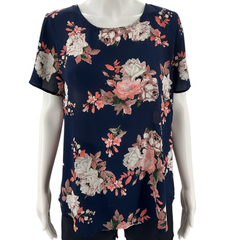 Chelsea & Theodore Navy/Multi Floral Pre-Owned Ladies Top - Size Medium - Margaret’s Fine Consignment
