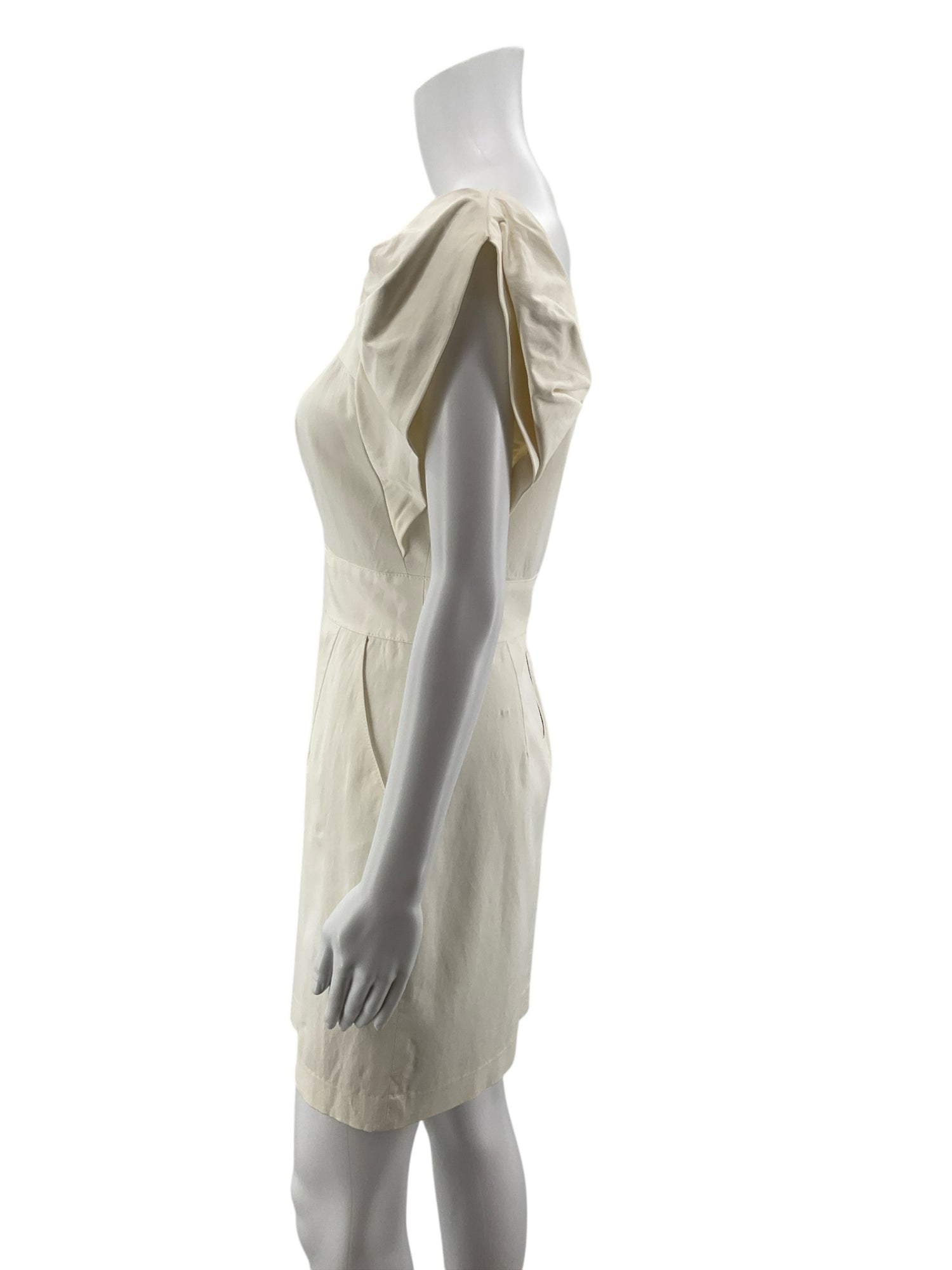 Laila Azhar Ivory Puff Sleeve Mini Dress with Pockets Size 4