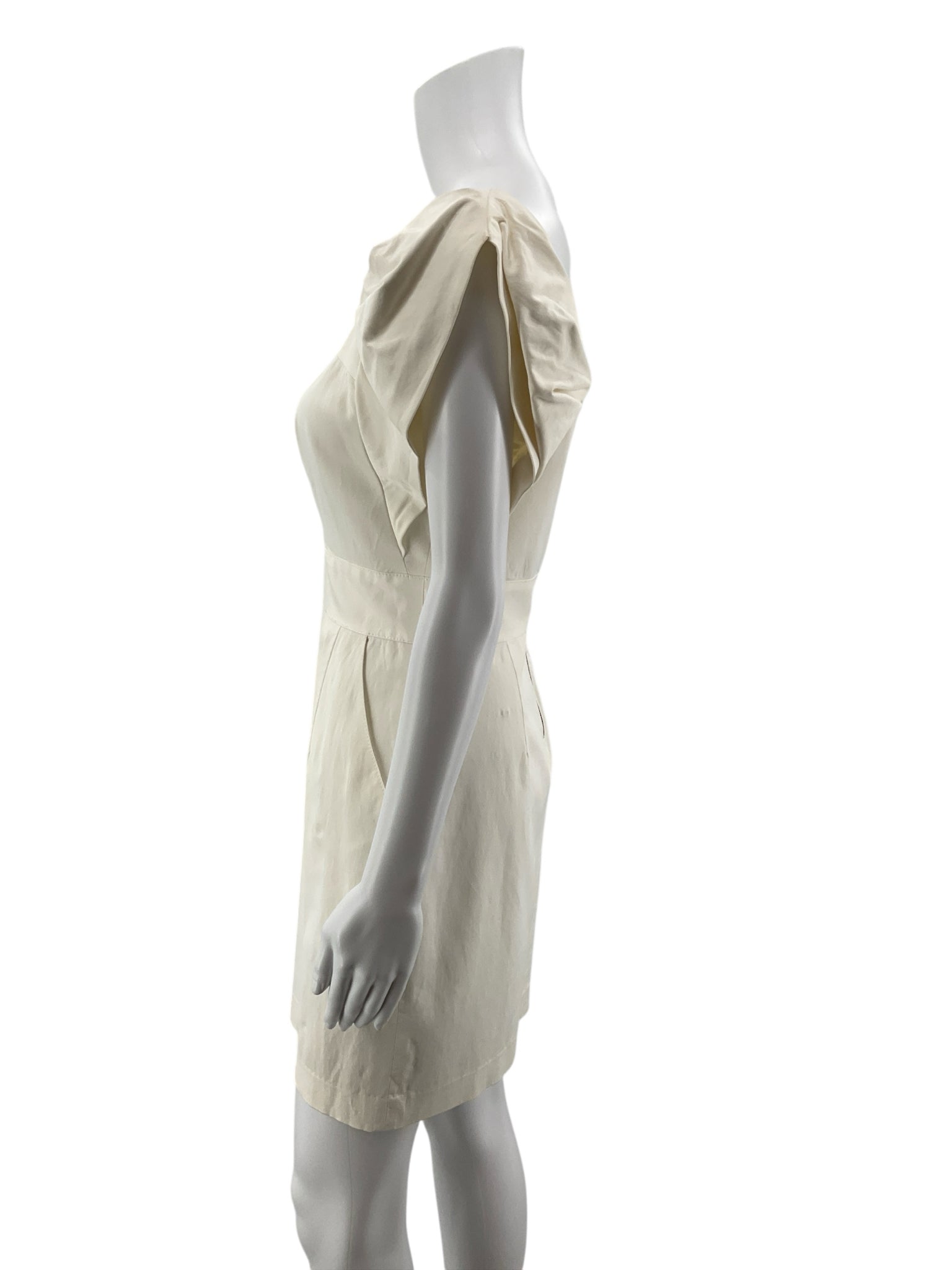 Laila Azhar Ivory Puff Sleeve Mini Dress with Pockets Size 4