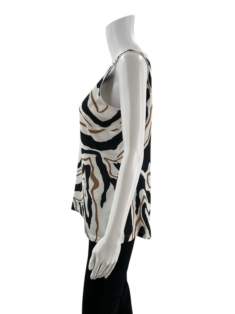 Chico White/Brown/Black Print Pre-Owned Ladies Top - Size Small