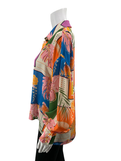 Fate Tropical Parrot Print Button-Down Blouse Size Small