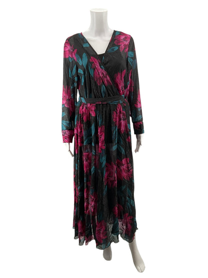 En Focus Petite Floral Lurex Wrap Maxi Dress Black Fuchsia Size 12P