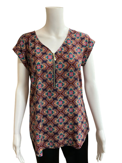 Express Medallion Print Zip V-Neck Blouse Top Size Small - ONLINE ONLY