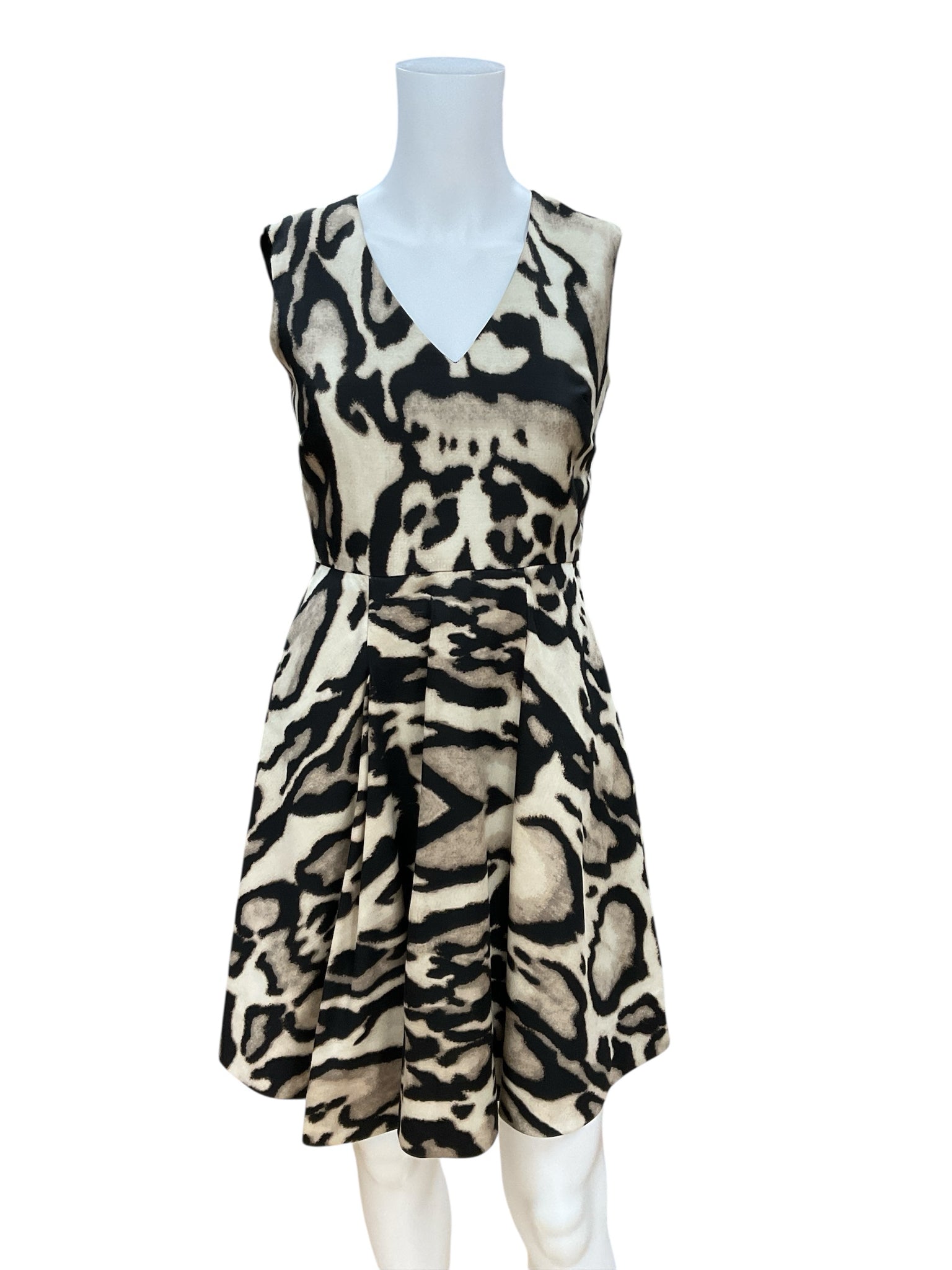 Diane von Furstenberg Tan/black Fit and Flare DVF Animal Print Wool Silk Flare Dress Size 0 - Size 0
