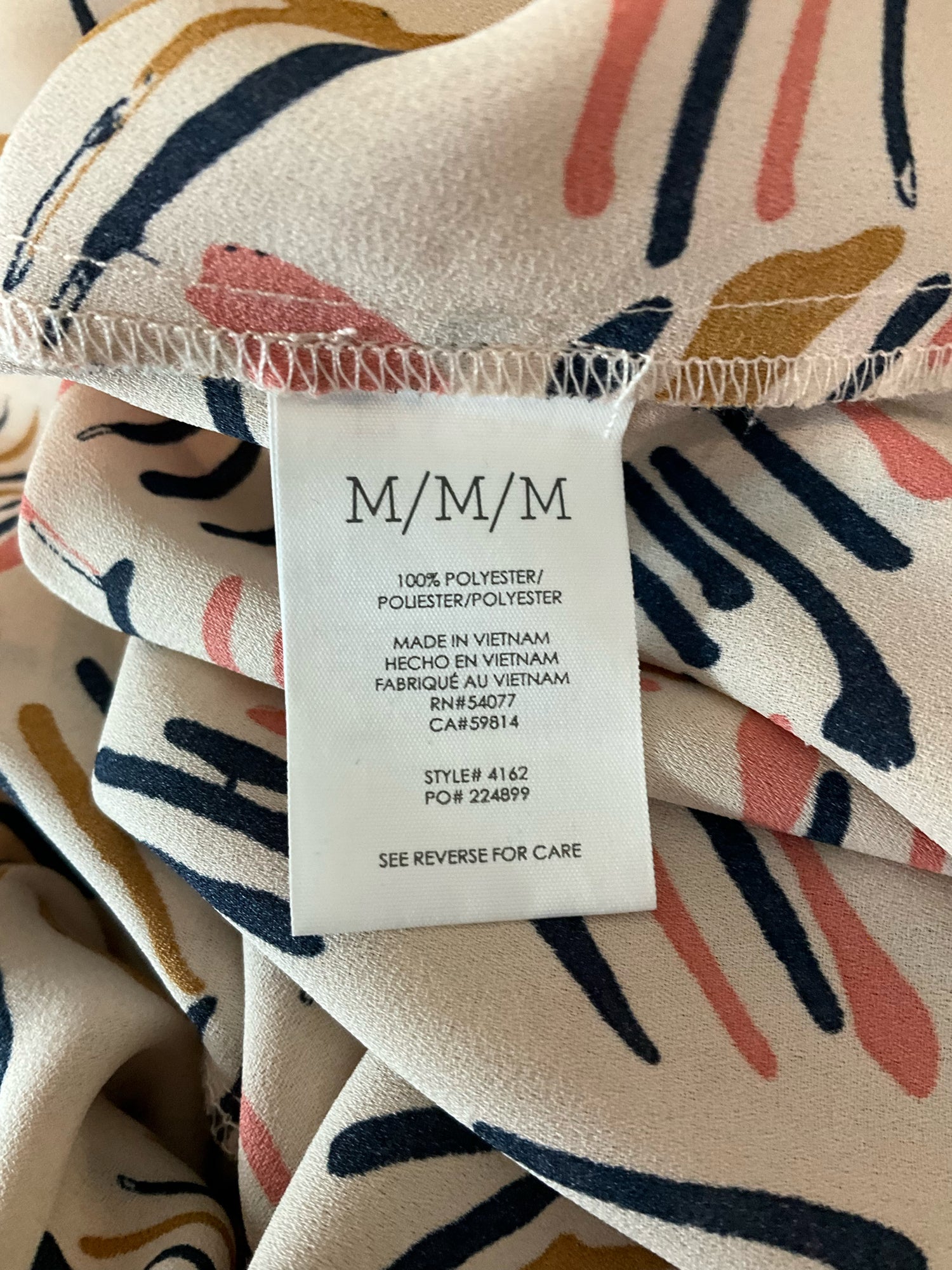 cabi tan/navy/pink Long Sleeve Brushstroke Blouse Faux Wrap V-Neck Top Tan Pink Navy Size M Style 4162 - Size M