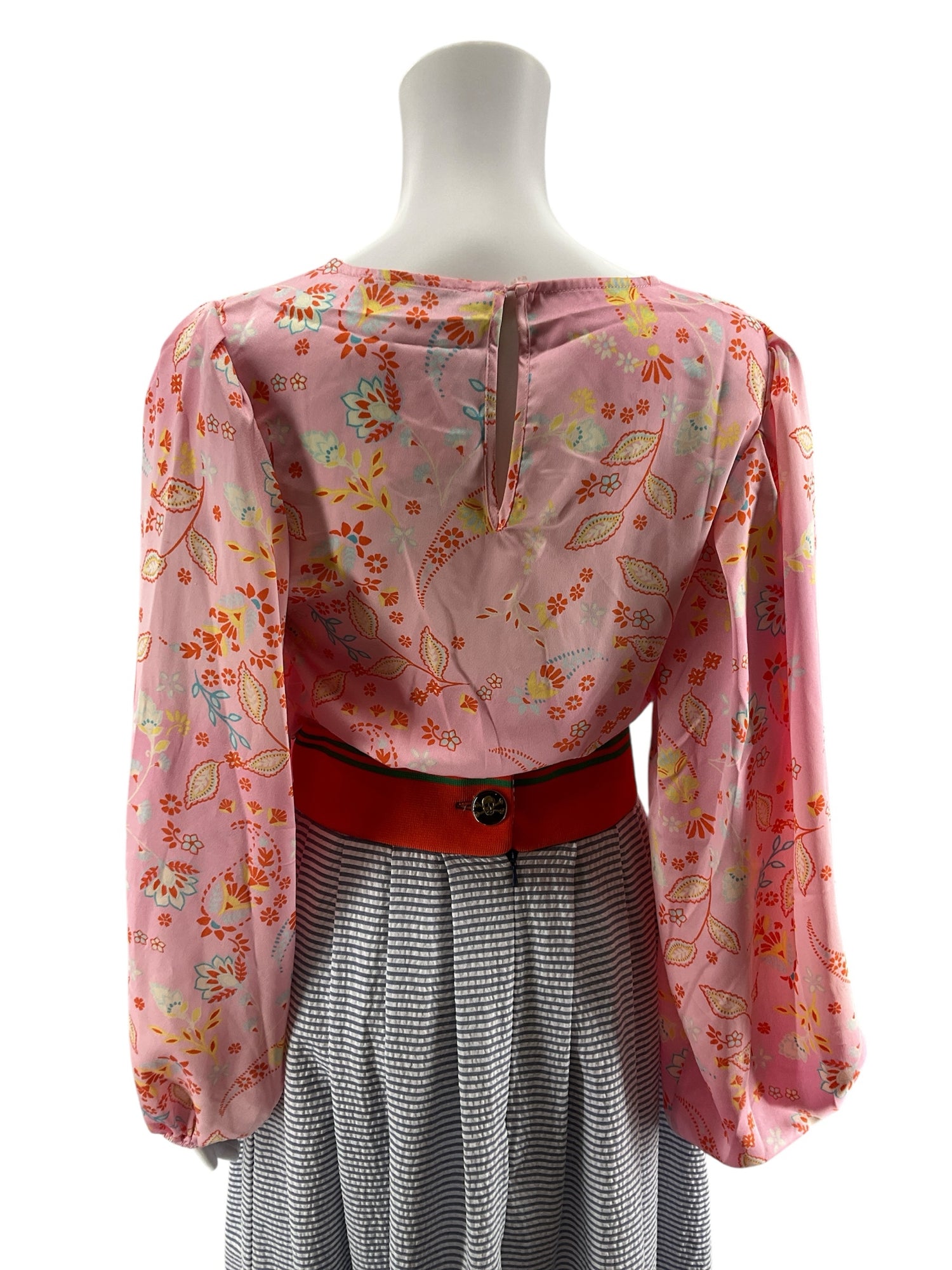 Sugar + Lips Pink Paisley Floral Boho Bishop Sleeve Blouse Top Size XS