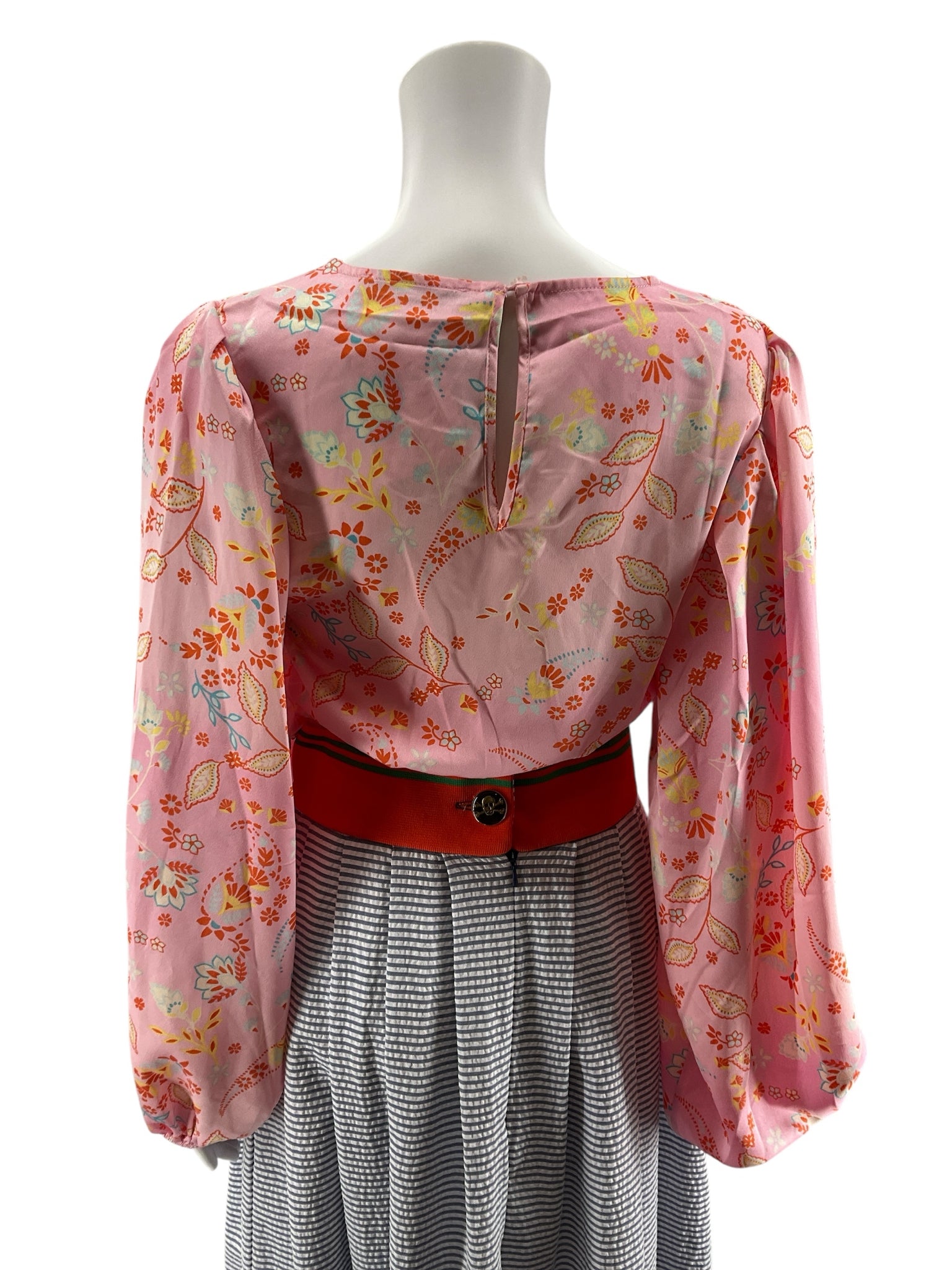 Sugar + Lips Pink Paisley Floral Boho Bishop Sleeve Blouse Top Size XS