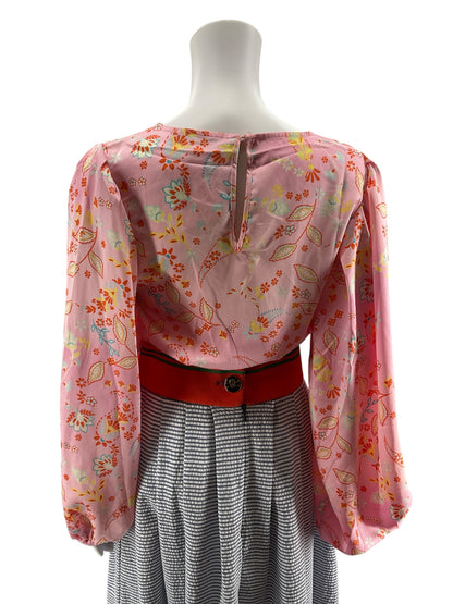 Sugar + Lips Pink Paisley Floral Boho Bishop Sleeve Blouse Top Size XS