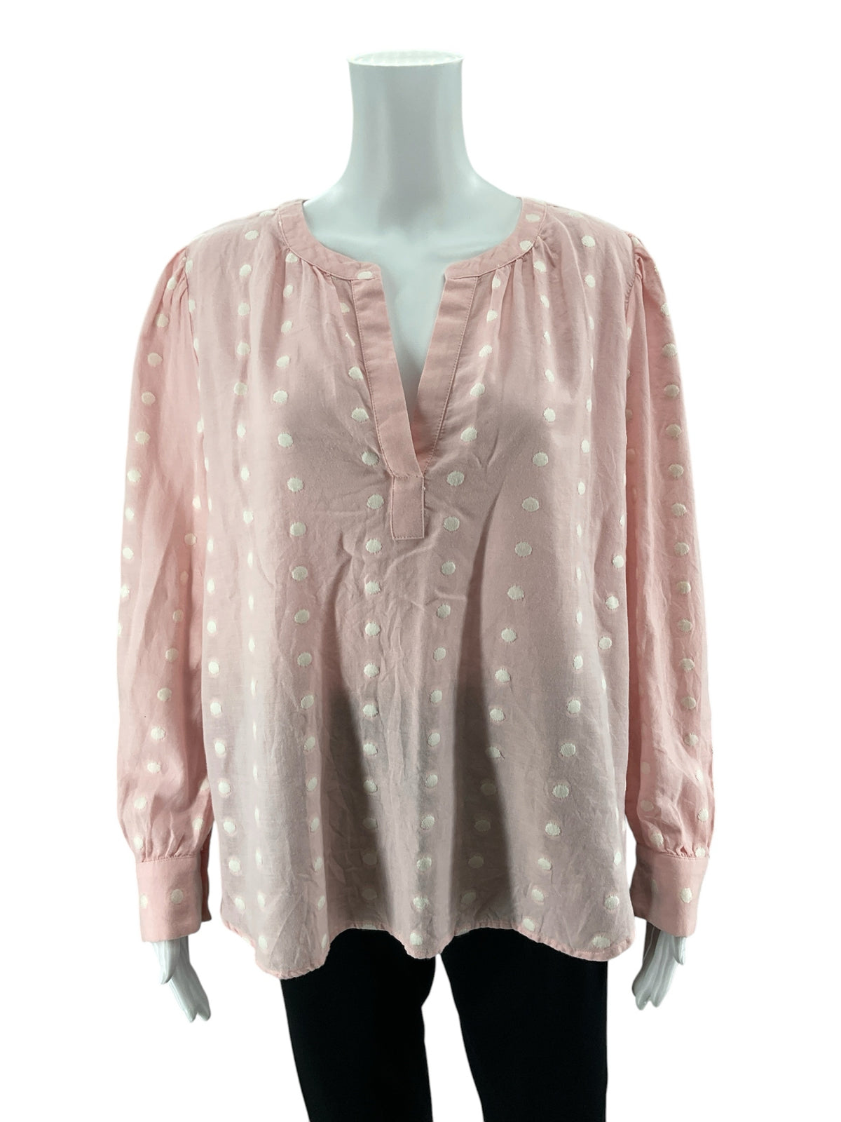 LOFT Pink &amp;amp; White Polka Dot Long Sleeve Blouse - Size Large - ONLINE ONLY