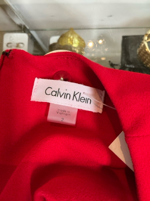 Calvin Klein Red Solid Pre-Owned Ladies Dress - Size 2