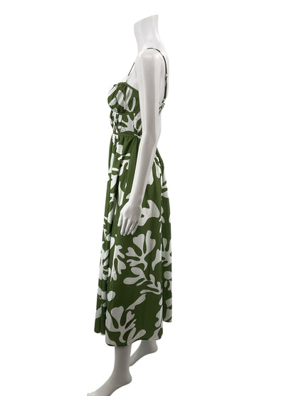 Runaway The Label White/green Maxi Isla Midi Dress XS Sage Green Botanical Print - Size XS