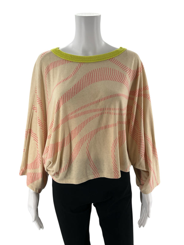 Bucket List Tan/Pink Print Pre-Owned Ladies Top - Size Small