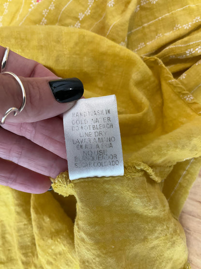 Anthropologie Dotted Stripe Embroidered Tunic Top Size Large Yellow Bohemian - ONLINE ONLY