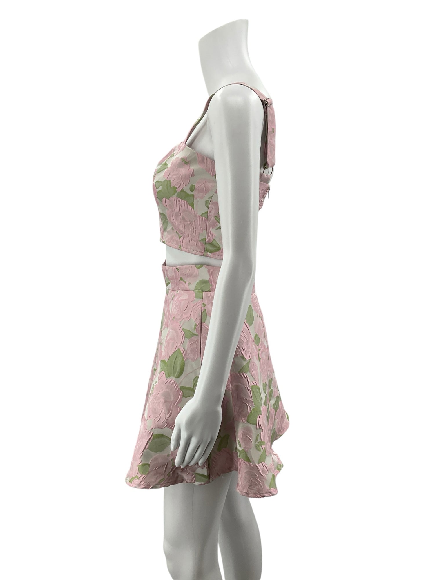 B.right Pink &amp; Green Rose Jacquard Two-Piece Skirt Set | Size Small