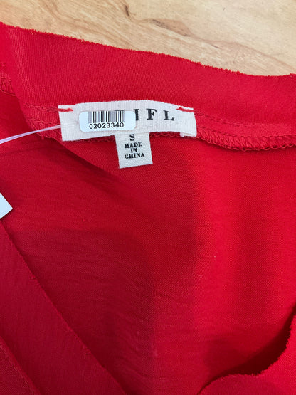 Jodifl Red Raw Edge V-Neck Slub Knit Top Size Small