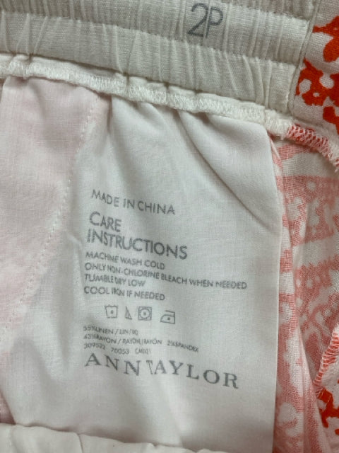 Ann Taylor Orange &amp; White Paisley Linen Blend Pull-On Cropped Pants | 2P - ONLINE ONLY