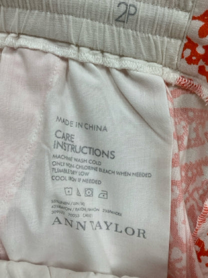 Ann Taylor Orange &amp; White Paisley Linen Blend Pull-On Cropped Pants | 2P - ONLINE ONLY