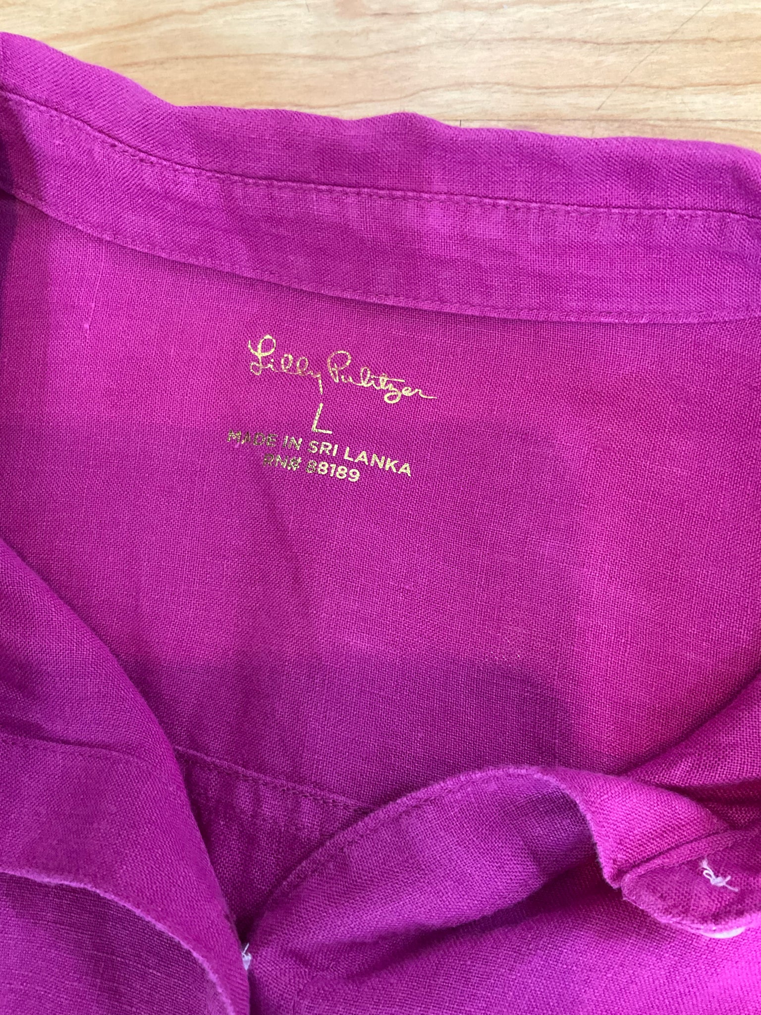 Lilly Pulitzer Sea View Fuchsia Pink Linen Button Down Top Size Large
