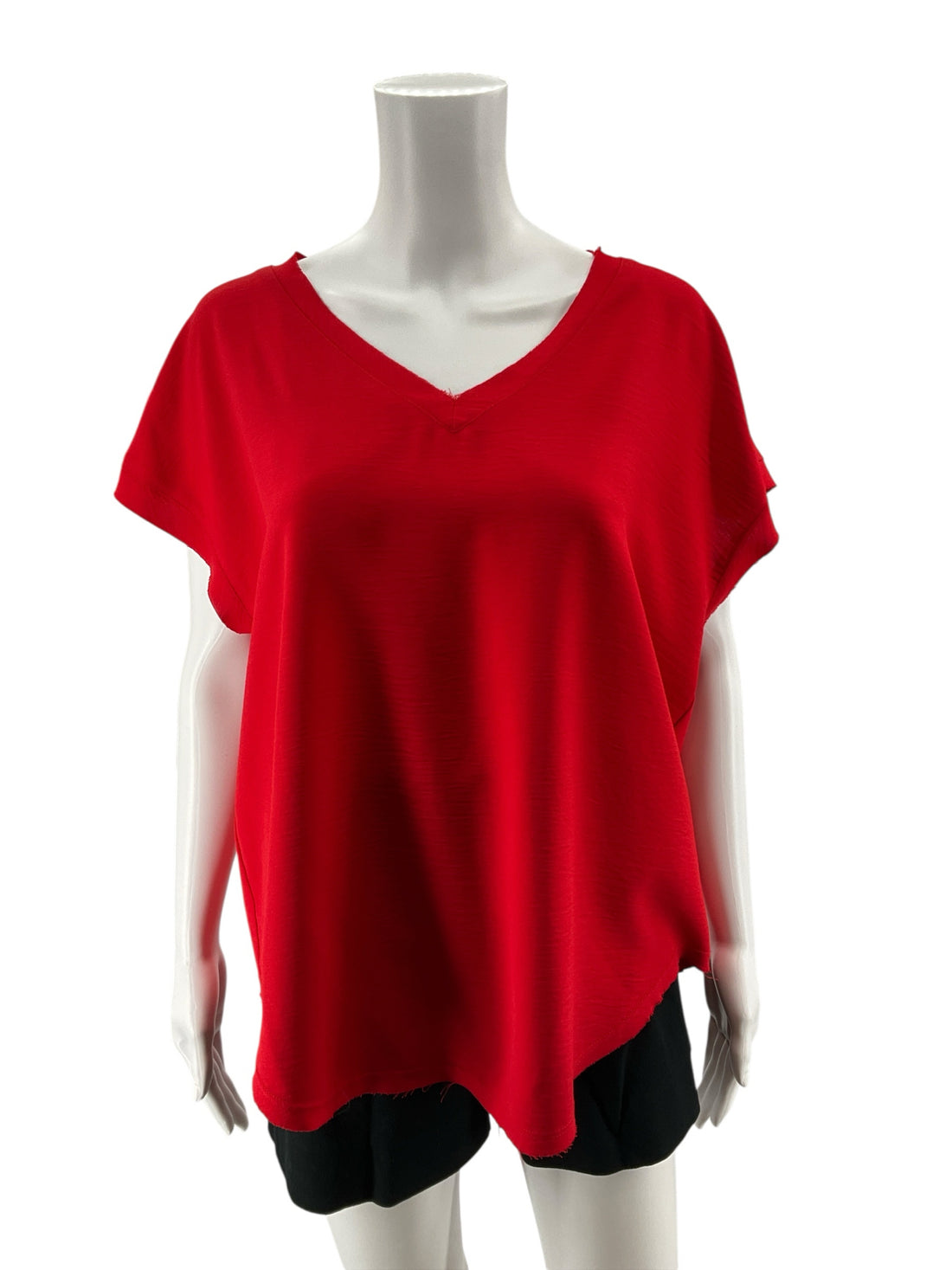 Jodifl Red Raw Edge V-Neck Slub Knit Top Size Small