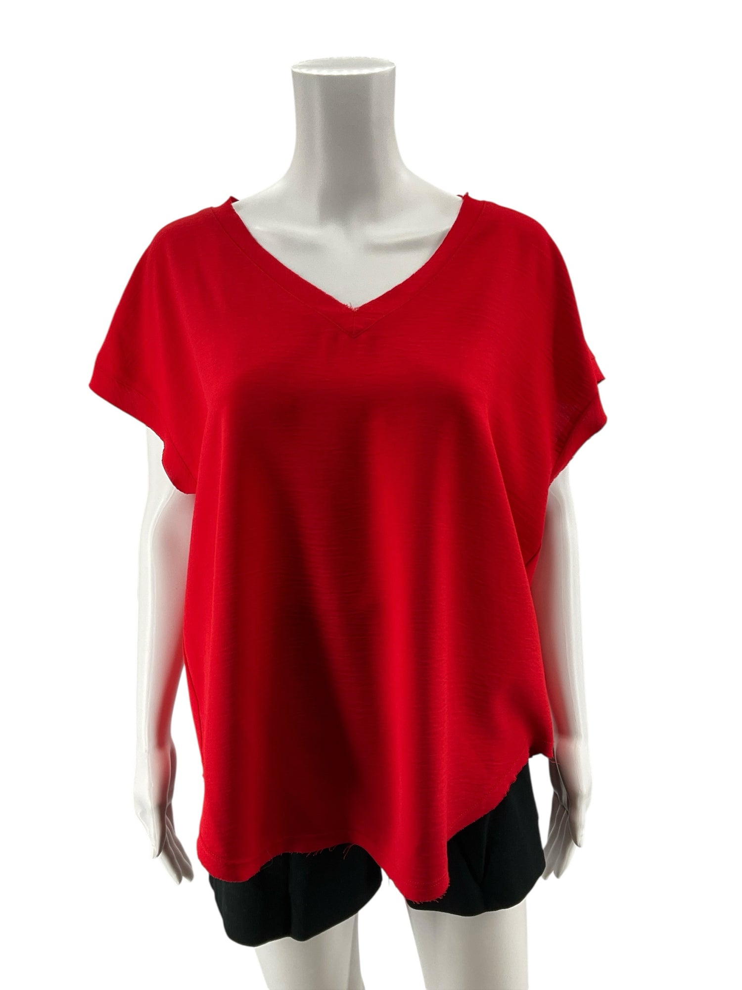 Jodifl Red Raw Edge V-Neck Slub Knit Top Size Small