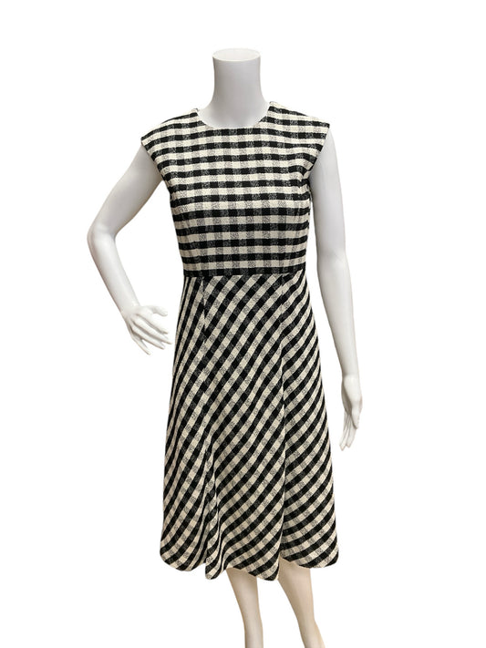 Brooks Brothers Size 2 Cream/Black Checkered Pre-Owned Dress