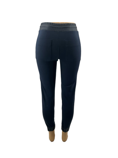 G by Giuliana Black Label Faux Leather Ponte Knit Jogger Pants Navy XXS