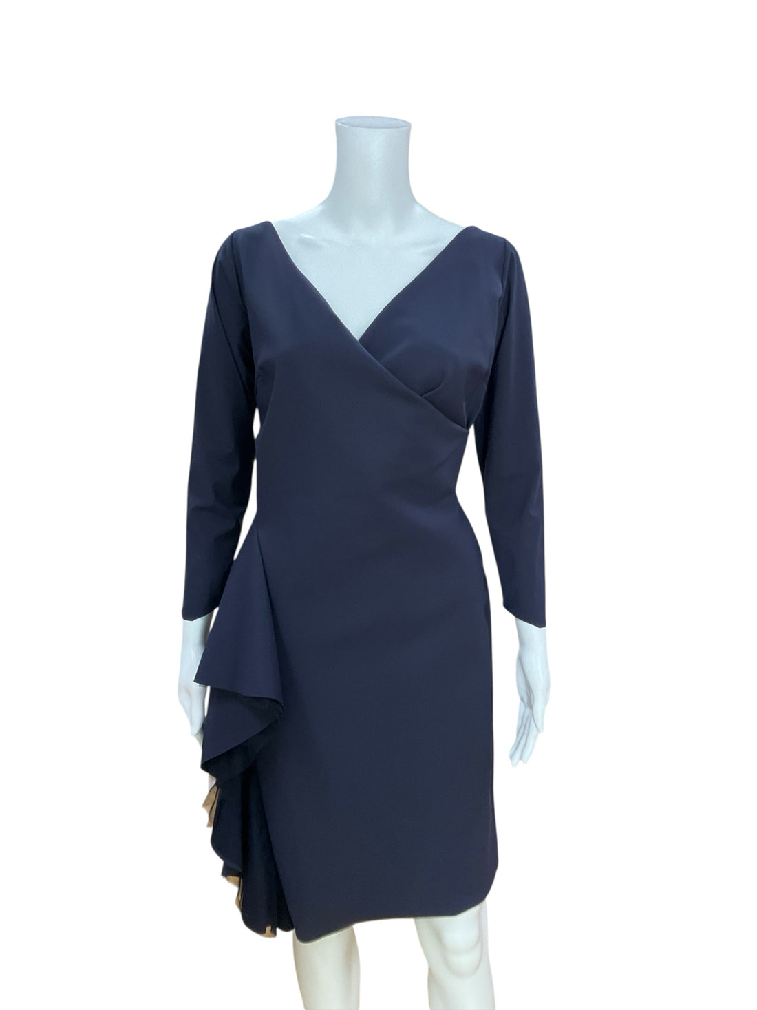 Chiara Boni La Petite Robe Navy Asymmetric Ruffle Cocktail Dress Size 10
