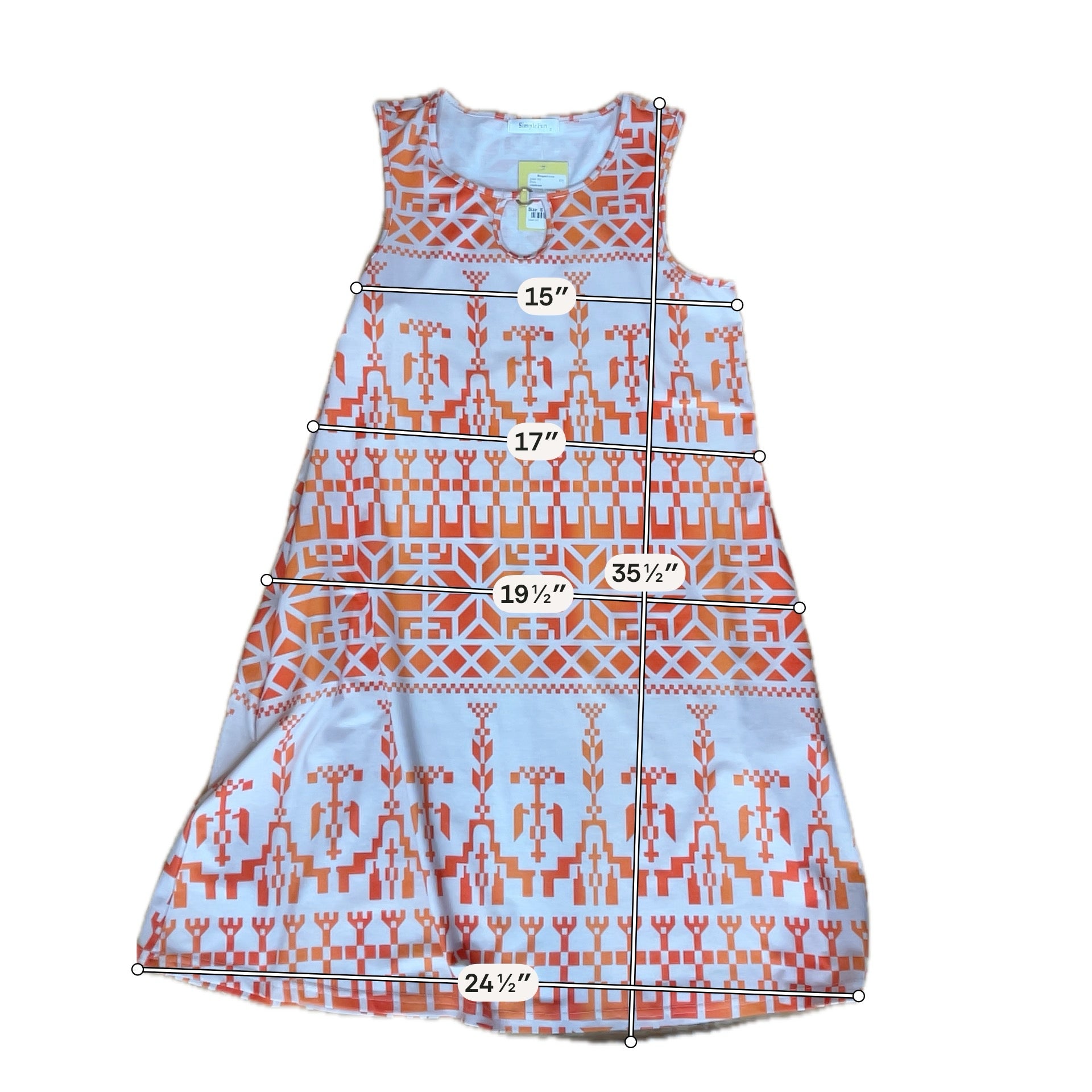 Simple Fun Women’s Size Small Tan Orange Geometric Sleeveless Dress- ONLINE ONLY