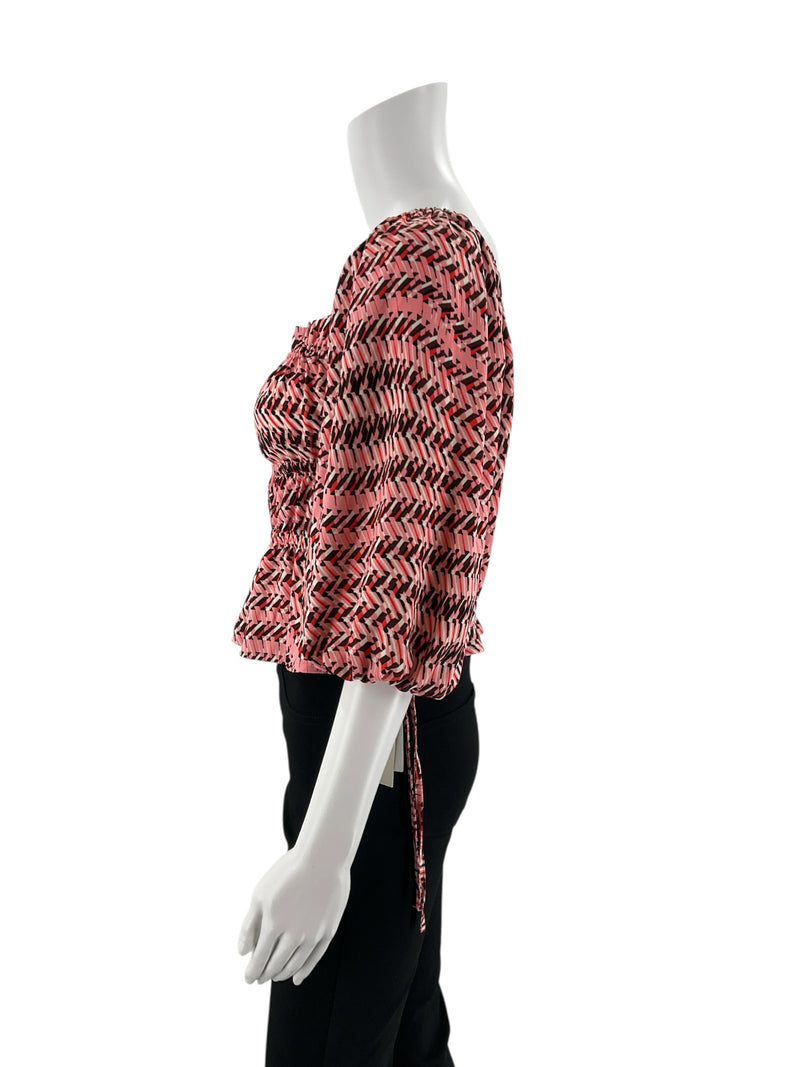Open Edit Pink/Brown Print Pre-Owned Ladies Top - Size Small