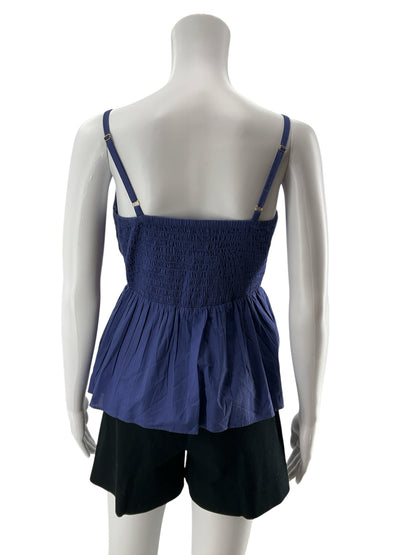 Lilly Pulitzer Artisan Top Navy White Crochet Trim Peplum Cami Size 2