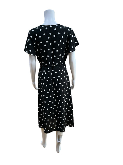 Leith Black &amp; White Polka Dot Faux Wrap Midi Dress Size Medium - ONLINE ONLY
