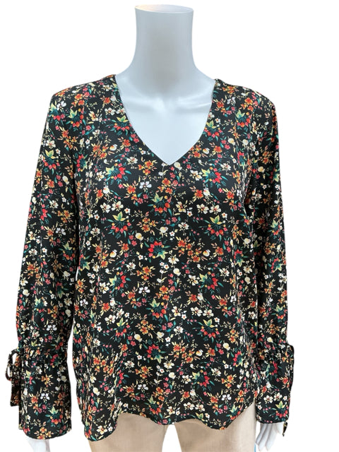 J Crew Size 10 Black Multi Color Floral Pre-Owned Casual Top, consignment